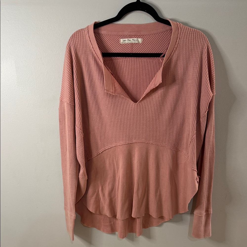 Free People Dusty Pink V-Neck waffle knit